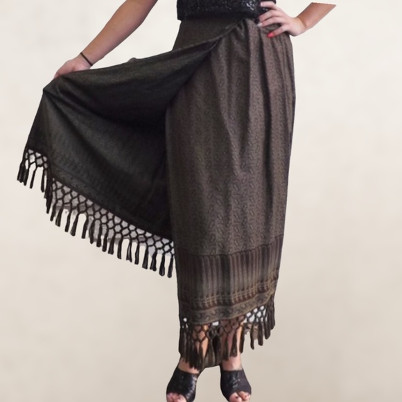 Women's Isda & Co Brown Wrap Skirt with Braided Tassel Hem - Size 10 - Picture 1 of 3